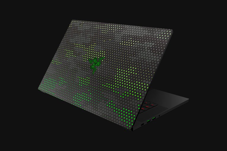 Razer Blade 15 Advanced (Angled View) Skin - Hex Camo (Green) Top