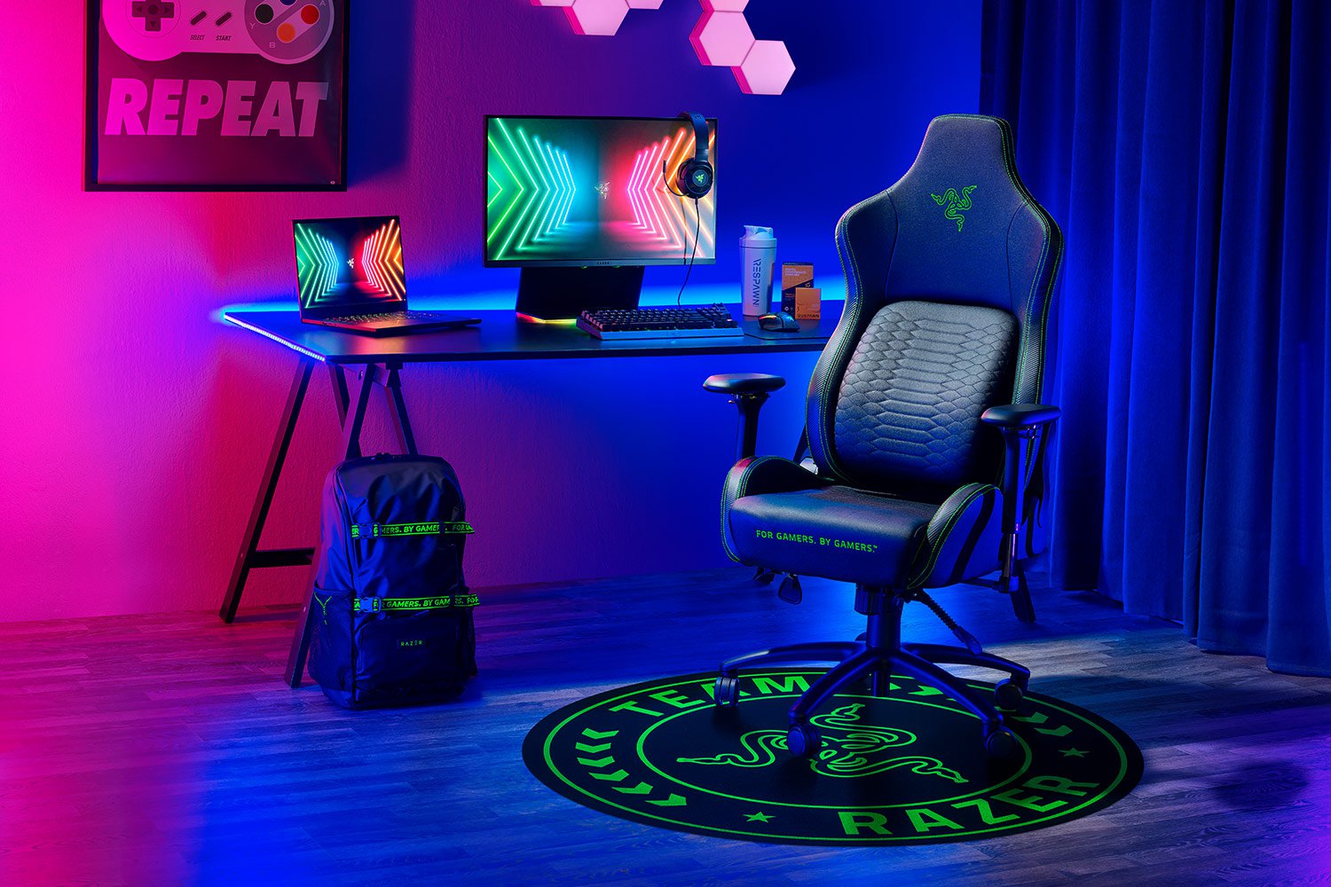 Team Razer Floor Mat and Full Razer Gaming Workroom