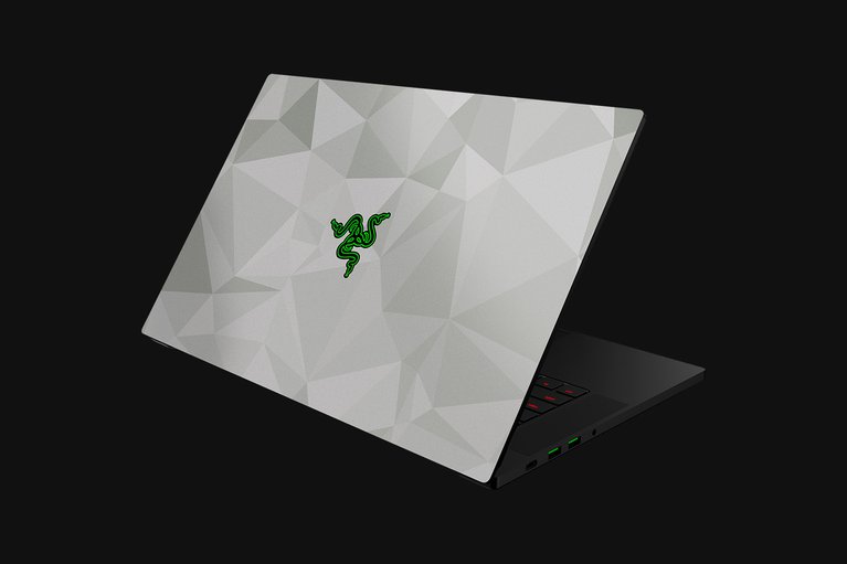 Razer Blade 15 Advanced (Angled View) Skin - Geometric (Mercury) Top