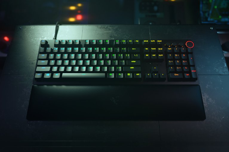 Razer Huntsman V2 (Red Switch) US - Dark Lab Background (Top-Down View)