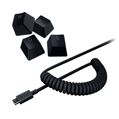Image of Razer PBT Keycap + Coiled Cable Upgrade Set - Colored Doubleshot PBT Keycaps with Matching Cable - Durable Doubleshot PBT - Braided Fiber Cable - USB-C to USB-A - Classic Black