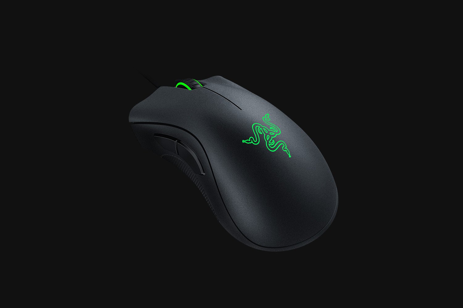 Razer DeathAdder Essential (Black) - Black Background with Light (Back-Angled View)