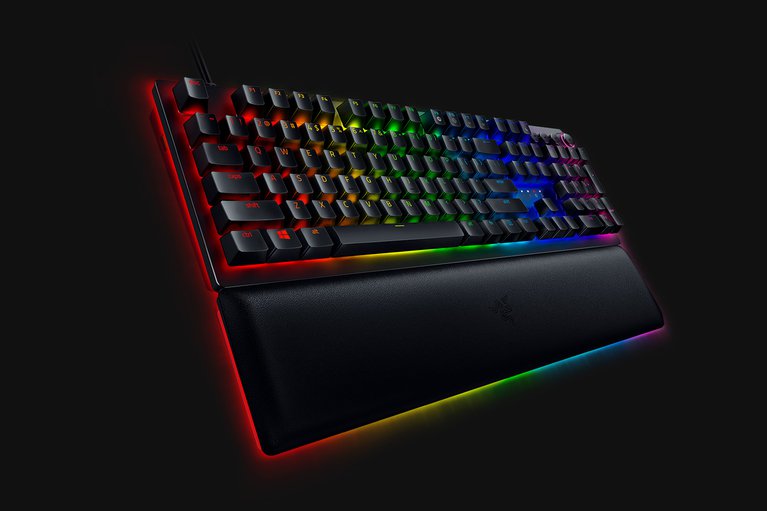 Razer Huntsman Analog US - Black Background with Light (Angled View)