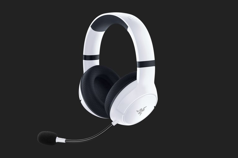 Razer Kaira for Xbox (White) - Black Background with Light (Angled View)