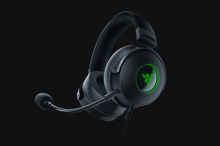 Razer Kraken V3 HS - Black Background with Light (Lower-Angled View)