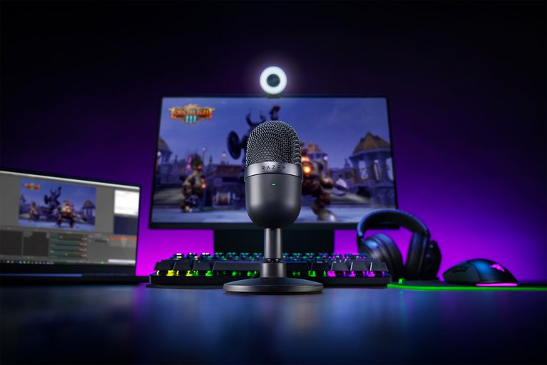 Razer Seiren Mini (Black) - Streaming Workstation (Lower-Front View)