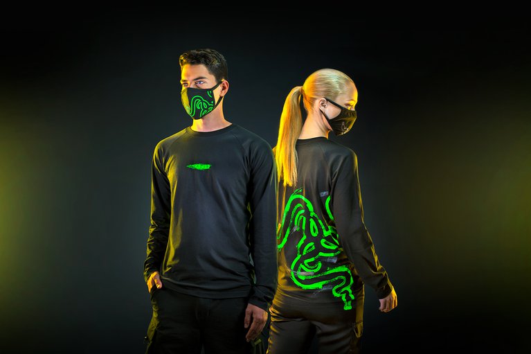 Razer Streak Long Sleeve Tee XXL Male and Female Model Front and Back - Yellow Sidelight