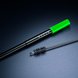 Razer Reusable Straw closeup showcasing stainless steel finishing, RAZER logo with green silicone tip and straw cleaner showcasing cleaning brush bristles