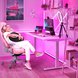 Razer Enki (Quartz) with Female Model with Razer Streaming Room (Pink Theme Angled View)