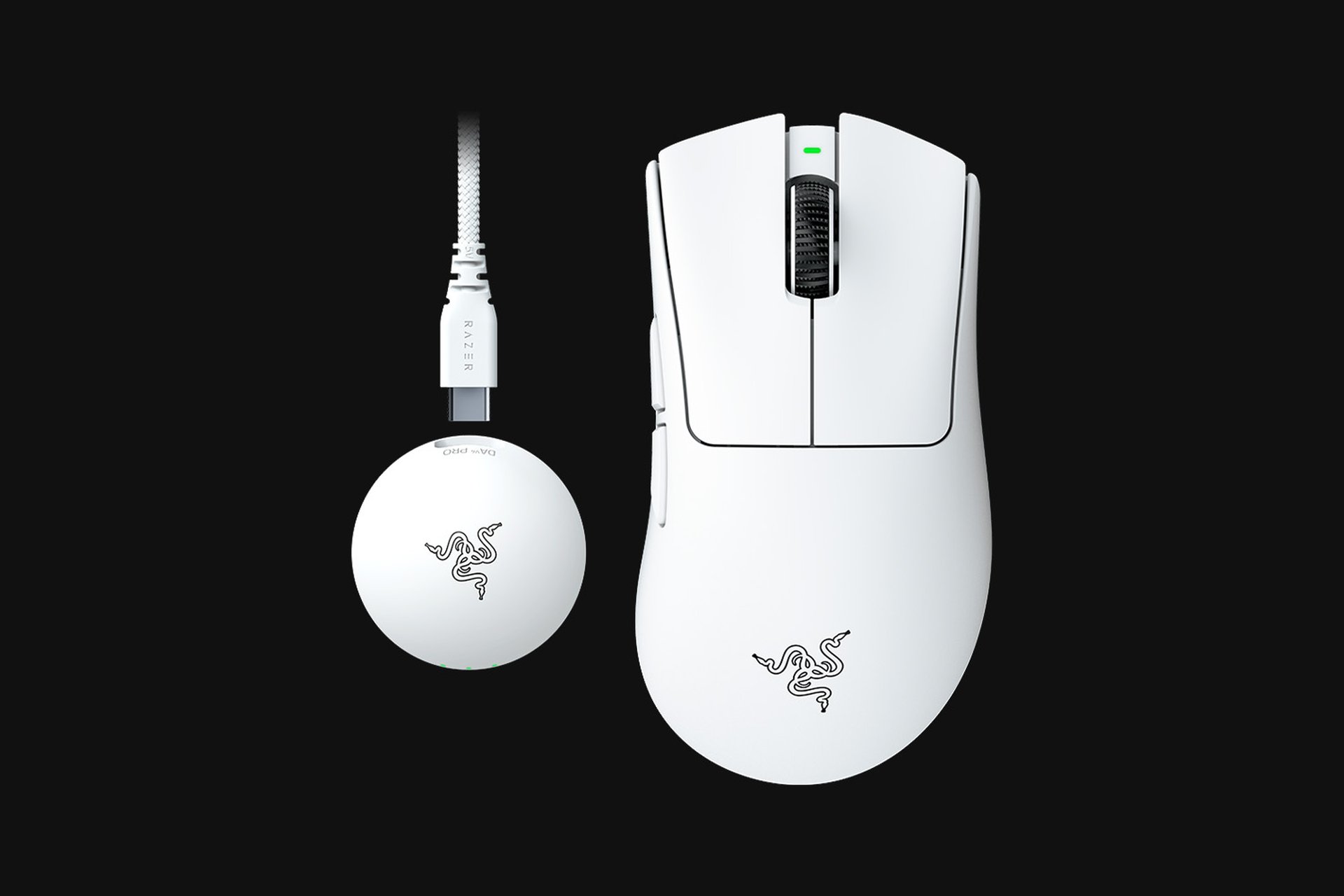 Razer DeathAdder V4 Proホワイトモデルと専用ドングル