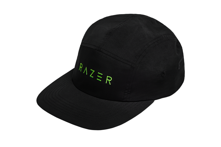 Razer Elite Five Panel Cap - Black Background with Light (Angled View)