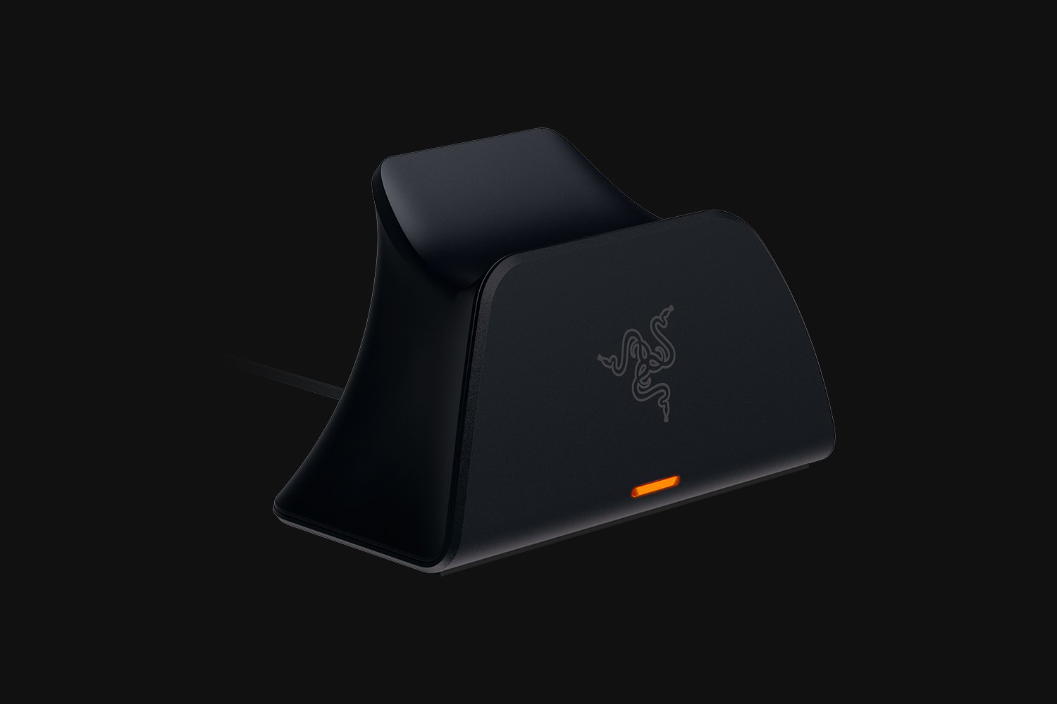Razer Quick Charging Stand for PS5™  (Black) - Black Background with Light (Angled View)