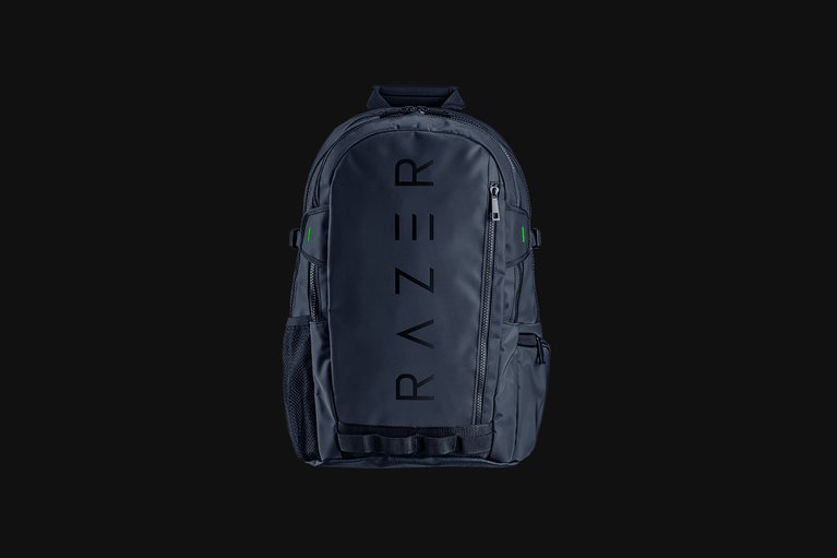 Razer Rogue 15.6 Backpack V2 - Black Background with Light (Front View)