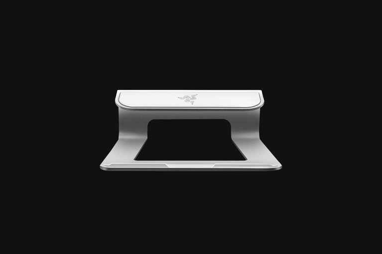 Razer Laptop Stand (Mercury) - Black Background with Light (Front View)