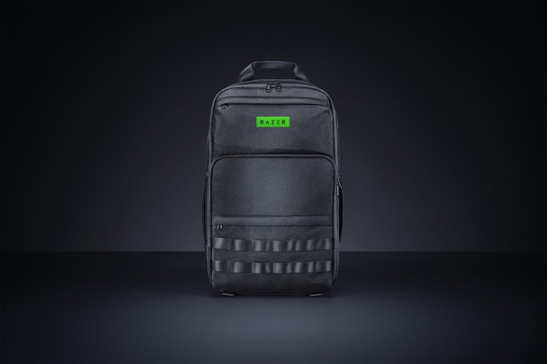 Razer Concourse Pro Backpack 17.3 - Black Background with Light (Front View)