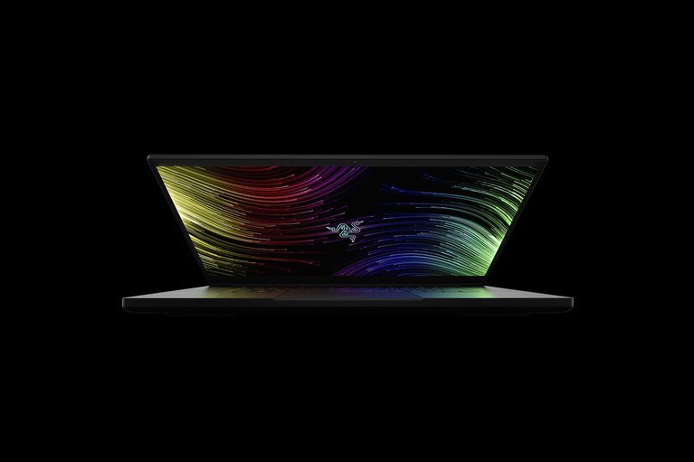 Razer Blade 17 165Hz Partial Open - Black Background with Light (Front View)