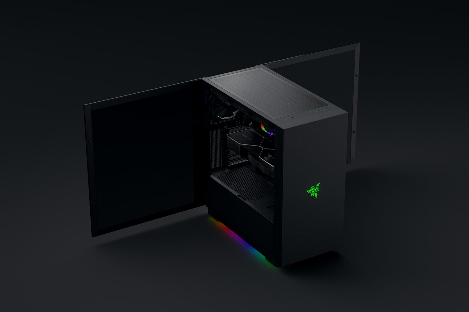 Ventilated Top Panel Classic Black Built-in Cable Management Tomahawk ATX Mid-Tower Gaming Chassis: Dual-Sided Tempered Glass Swivel Doors Chroma RGB Underglow Lighting