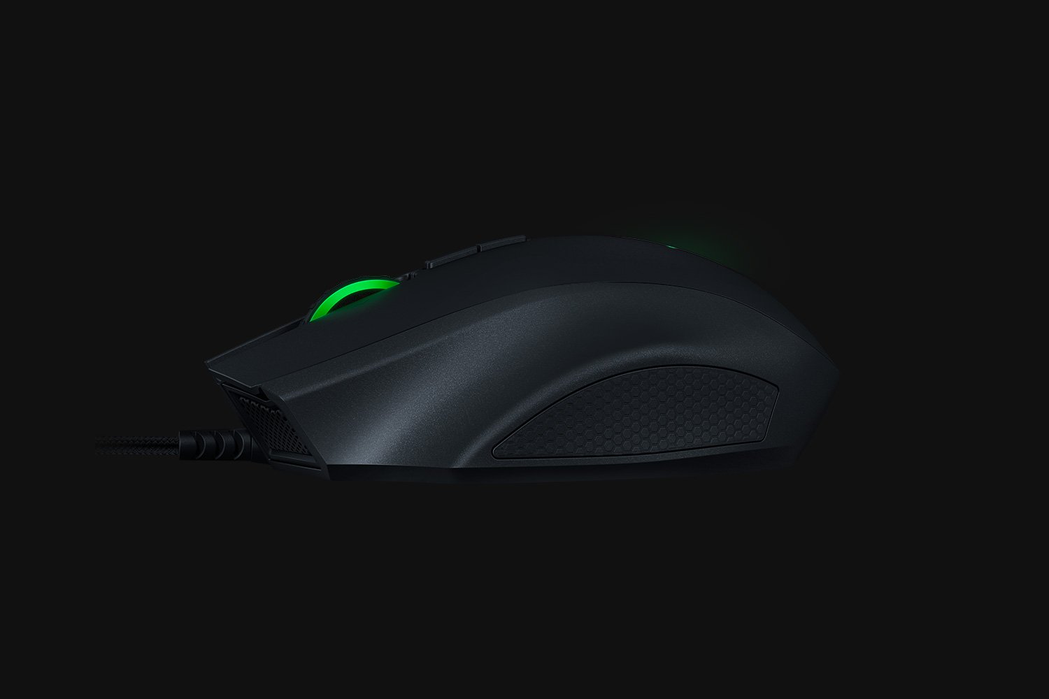 Razer Naga Left-Handed - Black Background with Light (Side View)