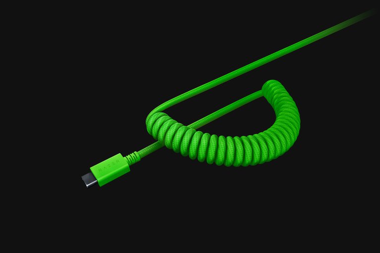 Razer Coiled Cable (Razer Green) - Black Background with Light