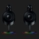 Razer Nommo Pro Speaker Pair RGB Base - Black Background with Light (Front View)