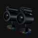Razer Nommo Pro Speaker Pair RGB Base - Black Background with Light (Angled View)