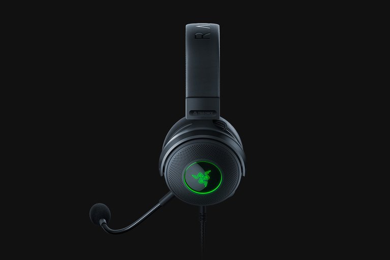 Razer Kraken V3 - Black Background with Light (Side View)