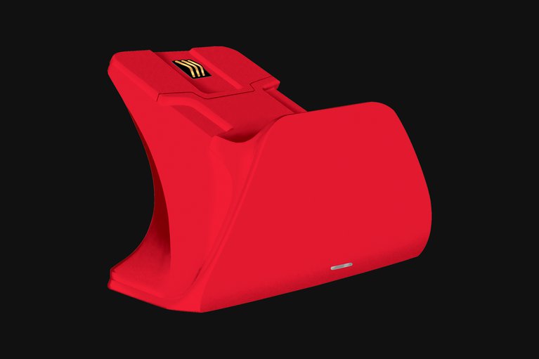 Razer Universal Quick Charging Stand (Pulse Red) - Black Background with Light (Angled View)