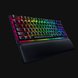 Razer Huntsman V2 Tenkeyless (Red Switch) US (Black) - Black Background with Light (Angled View)