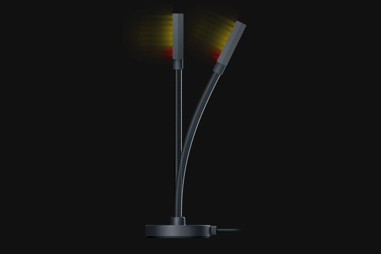 Razer Emote Display Bent Back - Black Background with Light (Side View)