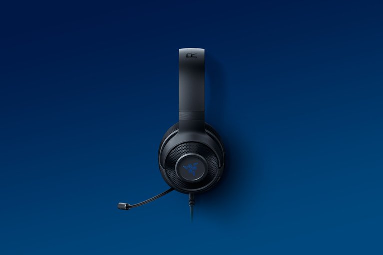 Razer Kraken X for Console - Blue Background with Light (Side View)