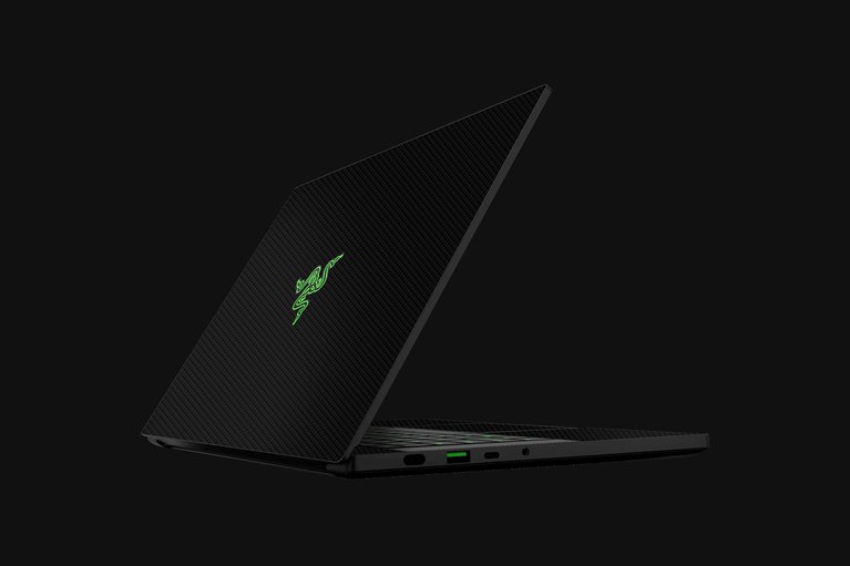 Razer Blade 14 (Angled View) Skin - Carbon Fiber (Black) Full