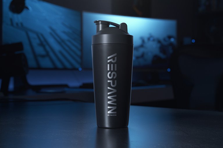 RESPAWN Black Dual-Insulated Stainless Steel Shaker Cup - on a desk