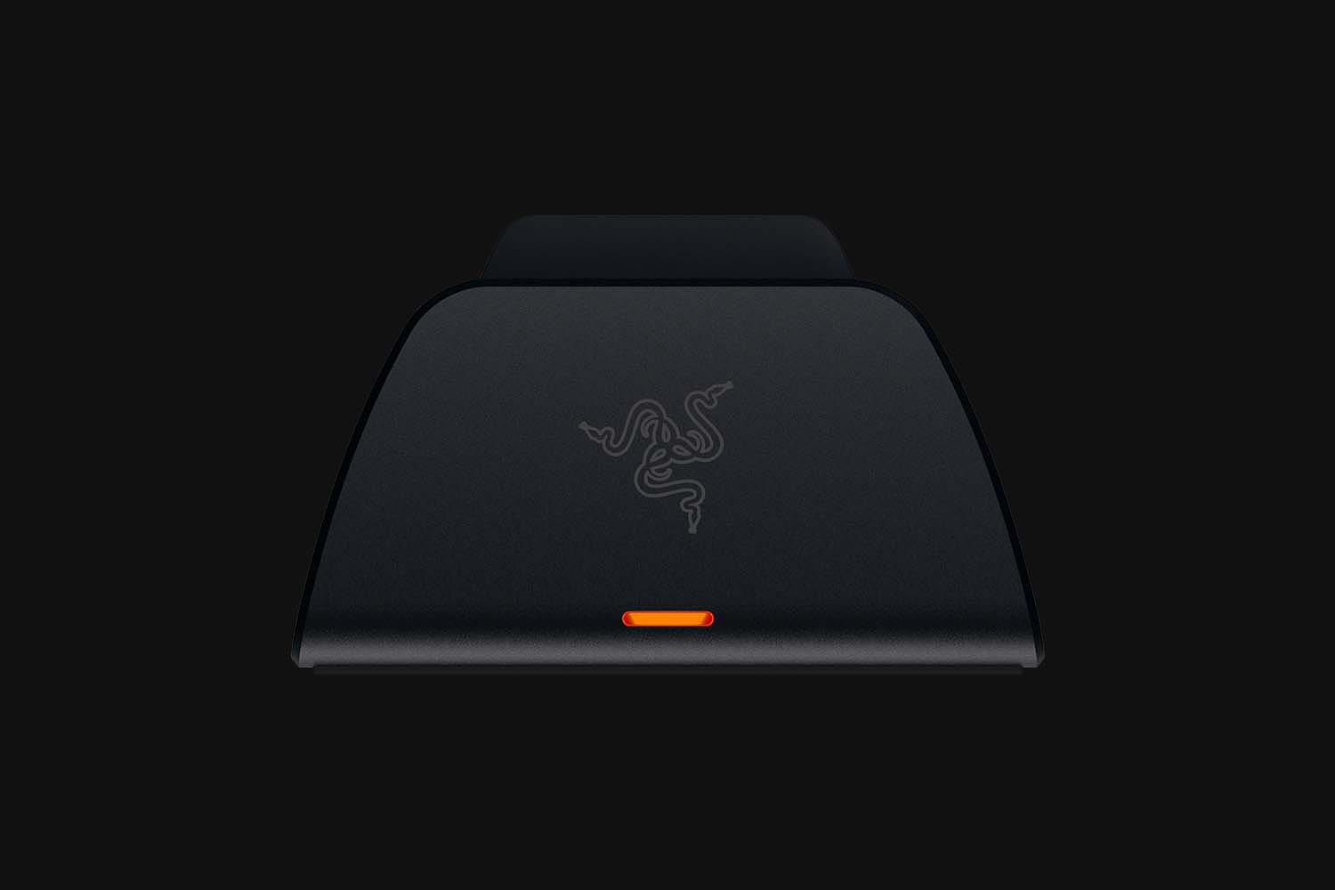 Razer Quick Charging Stand for PS5™  (Black) - Black Background with Light (Front View)