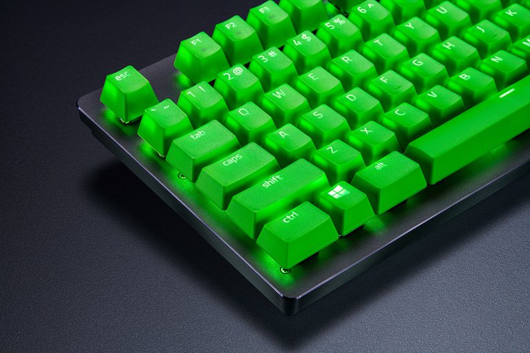 Razer PBT Keycaps (Razer Green) on Black Keyboard with Chroma Lighting