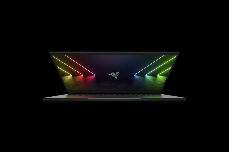 Razer Blade 15 240Hz Partial Open - Black Background with Light (Front View)