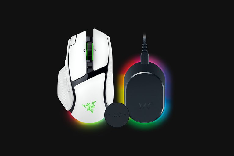 Razer Basilisk V4 Pro - White + Mouse Dock V2 Pro -view 1