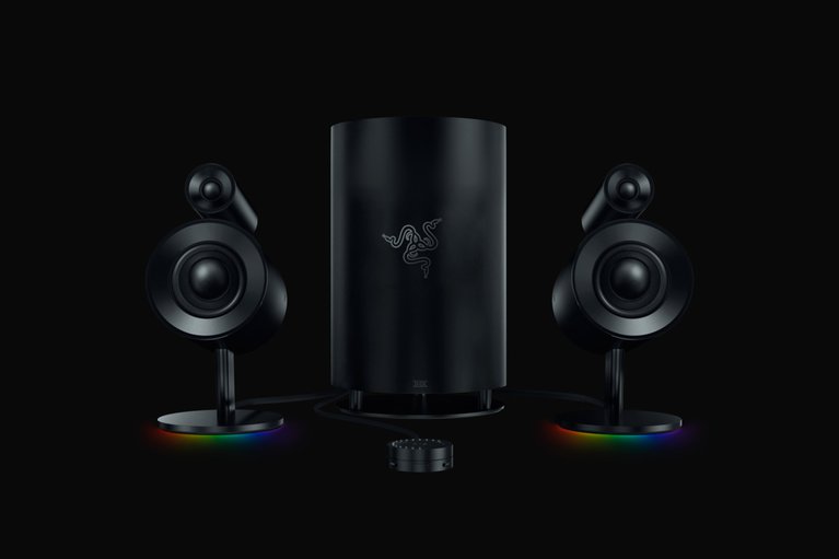 Razer Nommo Pro Full Setup RGB Base - Black Background (Front View)