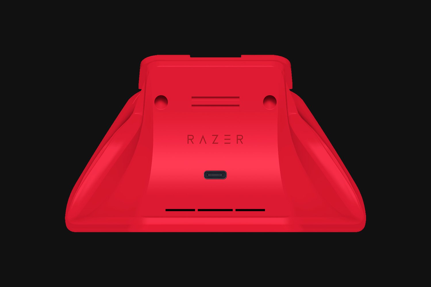 Razer Universal Quick Charging Stand (Pulse Red) - Black Background with Light (Back View)