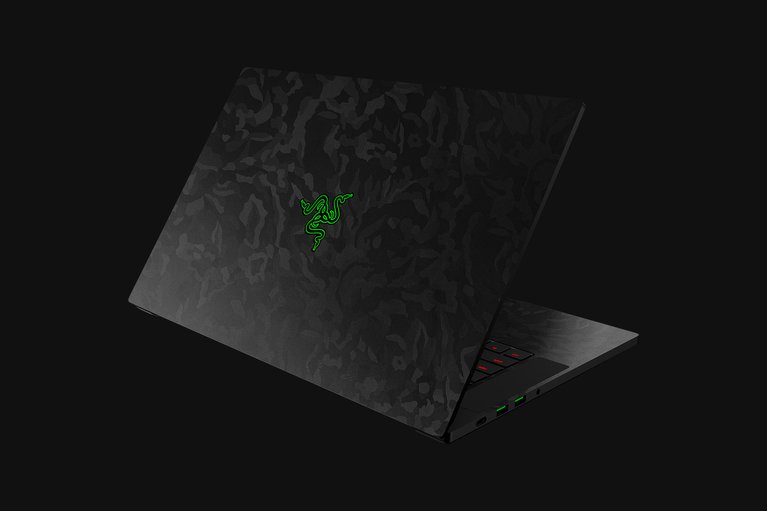 Razer Blade 15 Advanced (Angled View) Skin - Lenticular Camo (Black) Top