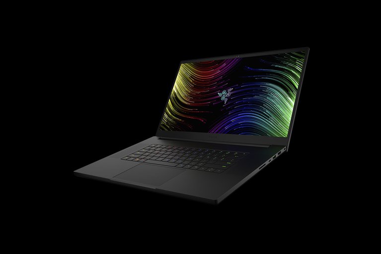 Razer Blade 17 165Hz - Black Background with Light (Right-Angled View)