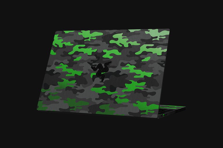 Razer Blade Stealth (Angled View) Skin - Large Camo (Green) Full