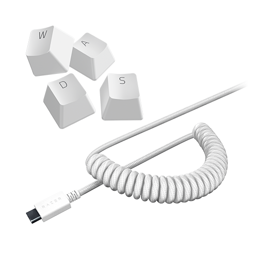 Image of Razer PBT Keycap + Coiled Cable Upgrade Set - Colored Doubleshot PBT Keycaps with Matching Cable - Durable Doubleshot PBT - Braided Fiber Cable - USB-C to USB-A - Mercury White