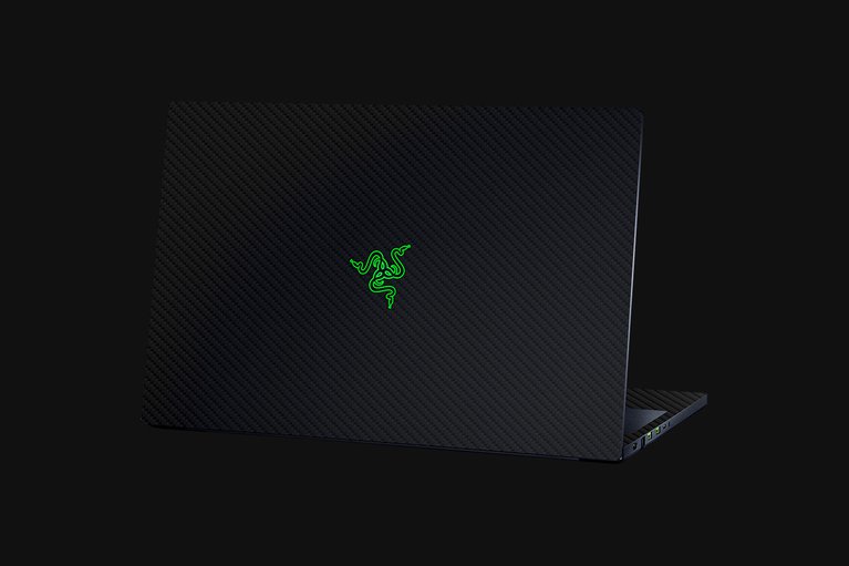 Razer Blade 17 (Angled View) Skin - Carbon Fiber (Black) Full