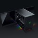 Razer Tomahawk Mini ITX Window Open - Black Background with Light (Angled View)