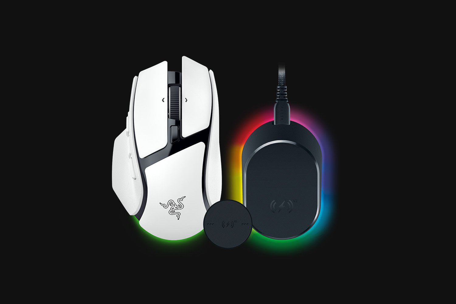 Razer Basilisk V4 HyperSpeed - White + Mouse Dock V2 Pro