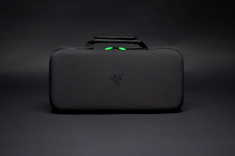 Razer Seiren Carrying Case - Black Background with Light (Front View)