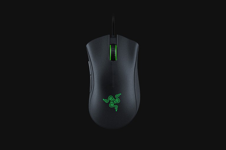 Razer DeathAdder Essential (Black) - Black Background with Light (Top-Down View)