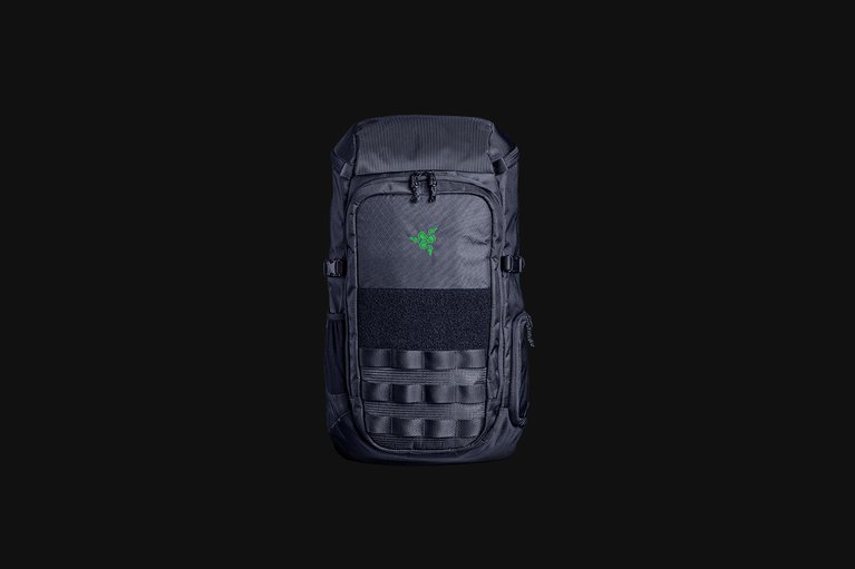 Razer Tactical Pro 17.3 Backpack V2 - Black Background with Light (Front View)