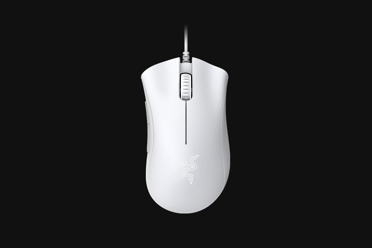 Razer DeathAdder Essential (White) - Black Background with Light (Top-Down View)