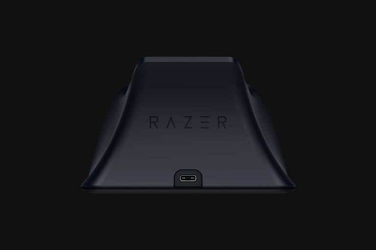 Razer Quick Charging Stand for PS5™  (Black) - Black Background with Light (Back View)